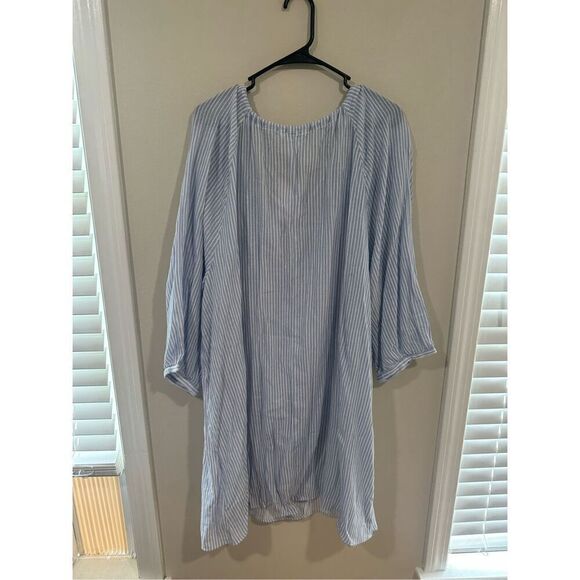 NWT H&M Blue White Striped Linen Blend Dress 3/4 Sleeve XL - Picture 4 of 4